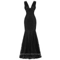 Starzz 2016 New Sleeveless V neck V Back Elegant Black Lace Long Mermaid Evening Dress ST000084-1